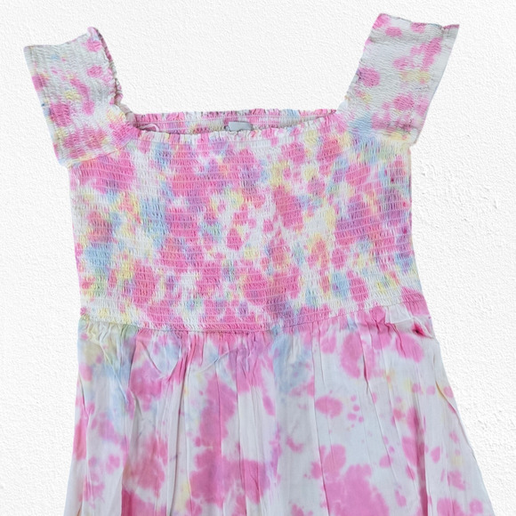 Pink White Tie Dye Smocked Off the Shoulder Area Stars Kaia Dress Size Large - Picture 3 of 11
